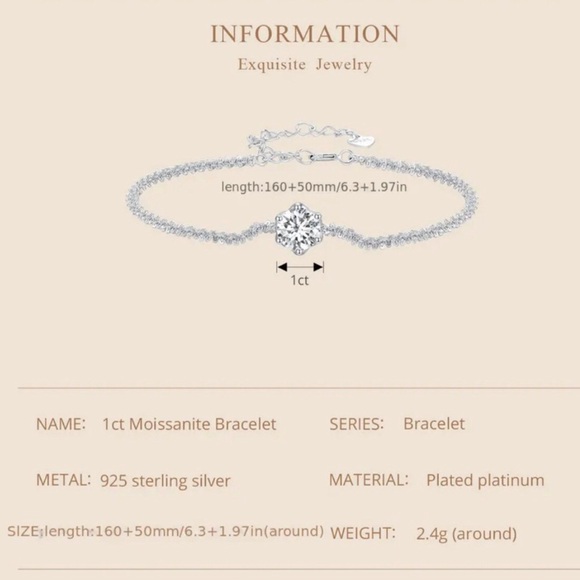 Moissanite Bracelet 1 CT Center Stone 925 Sterling Silver Platinum Plated Chain - Picture 5 of 14